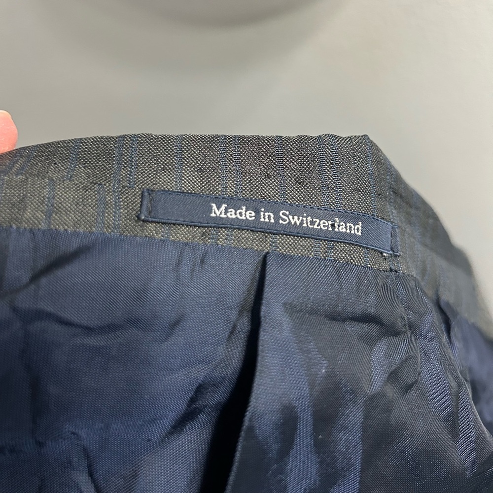 ermenegildo zegna trofeo 600 wool silk blazer suit jacket dark grey and blue - Picture 6 of 11